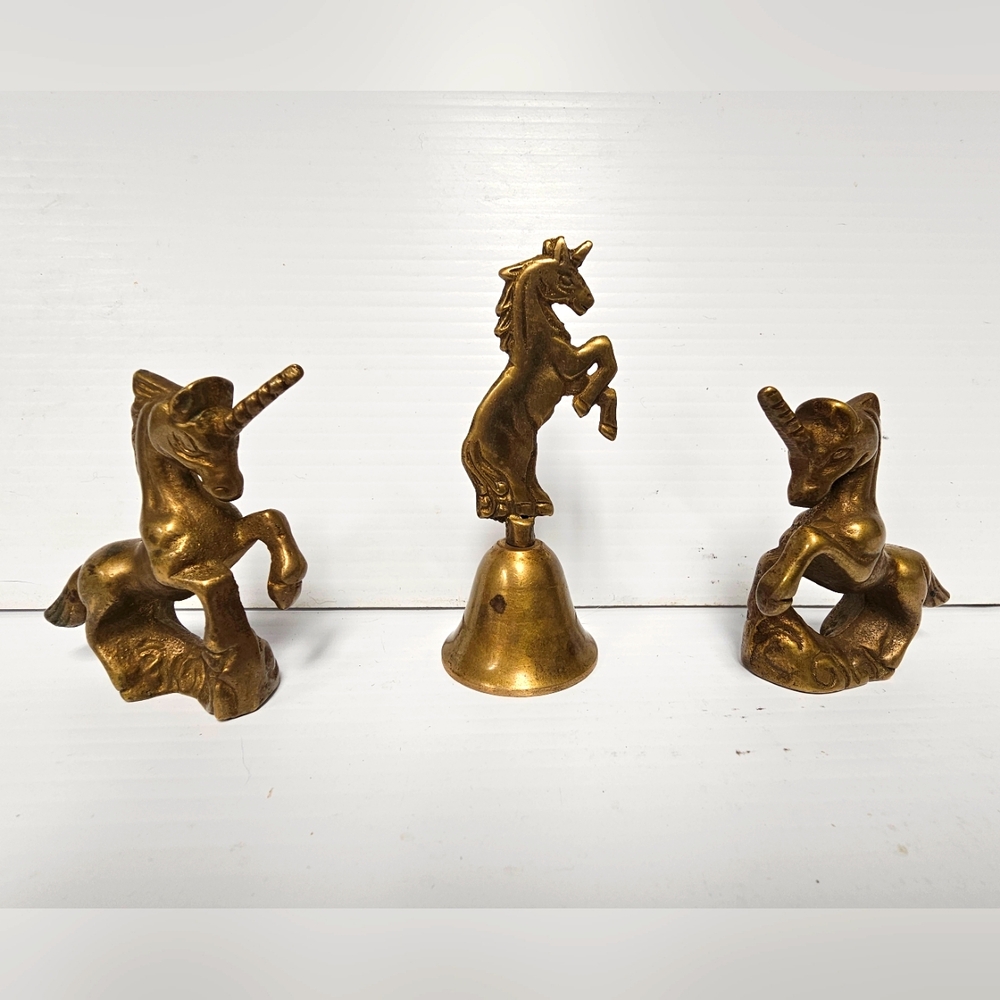 Vintage Brass Unicorn set of 3 (Figures and Bell)